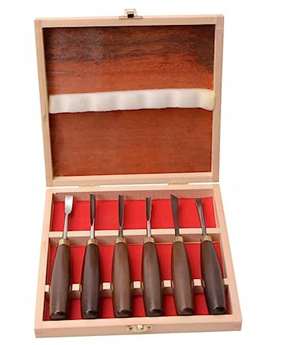 SHINEOFI Ensemble de 6 Ciseaux à en Acier au Manganèse Manche en Outils de Sculpture pour Menuisier Kit Pratique pour Détails de Menuiserie pour Projets de Sculpture