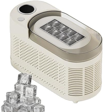 Ice Maker Machine,Portable Ice Maker Compact Mini Tabletop Ice Machine Indoor/Outdoor, 8 Cubes in 10 Mins, 12V Car Adapter For Camping Car Office Apartment (Cream Colour)