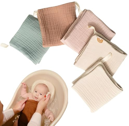 JYNVO 5 Panni Neonato Cotone, Mussole Asciugamani Bambini, Super Morbido Assorbente in Mussola A Grana, Unisex, Per Bambine E Ragazzi, 26x25 cm