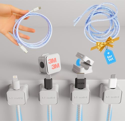 [6 Stück] NemiTal Kabelhalter Kabelclips, starker Kleber, Kabelhalter selbstklebend, Anpassbar, Magnetische Kabelmanagement, +6 Stück Kabelspirale, Kabelorganizer Set für Schreibtisch, HDMI, Ladekabel