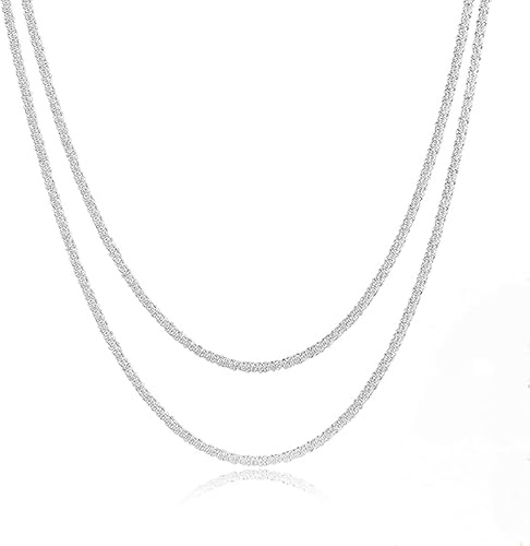 Cadena Plata Mujer Chapado Oro 18K, 2 Piezas, 38+42cm con Extensión