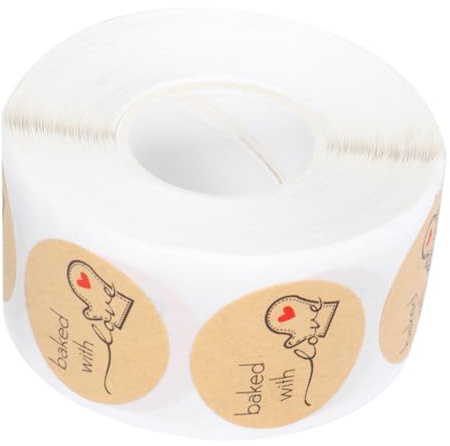 DEARMAMY 1 Rouleau de 500 Autocollants Kraft pour Sachets de Biscuits Étiquettes Autocollantes pour Emballage Alimentaire Stickers Décoratifs Auto-Adhésifs pour Pâtisserie et Présents