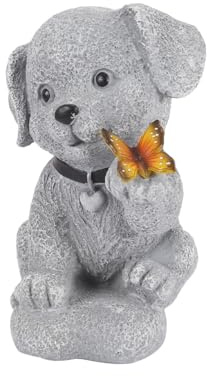 Gurtt Statue solaire de jardin, figurine de chien avec papillon, décoration solaire, cadeau pour femme, homme, anniversaire de maman