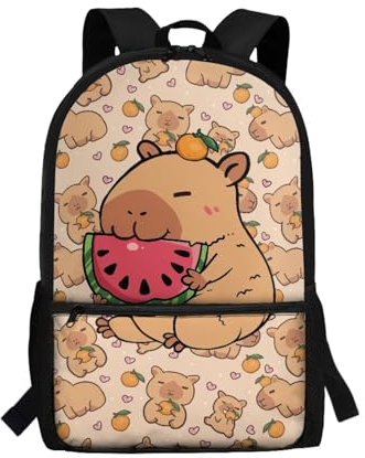 QUJUFOZY Cute Capybara School Backpack for Kids Boys Girls 8-12,Personalized Capybara Schoolbags 17 Inch Bookbag for Children School Backpack Kindergarten Elementary Travel Daypack with Front Pocket