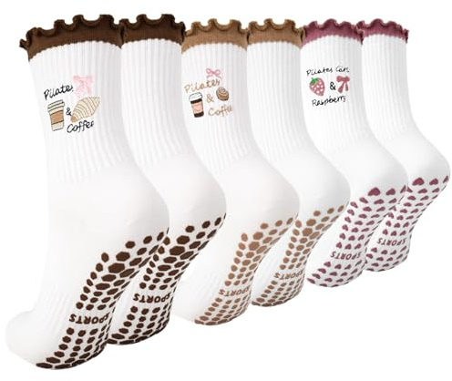 Zidoley 3 Paare Pilates Socken Set, Yoga Stoppersocken Damen, Reformer Pilates Rutschfeste Socken, Antirutsch abs Socken, Grip/Grippy Socks Pilate Mit Noppen Outfit Zubehör