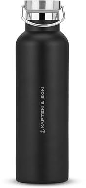 Kapten & Son Trinkflasche Edelstahl 750 ml Schwarz | Thermosflasche auslaufsicher & spülmaschinenfest | Wasserflasche für Sport, Uni & Alltag | Heiße & Kalte Getränke | Doppelwandig Isoliert, BPA-Frei