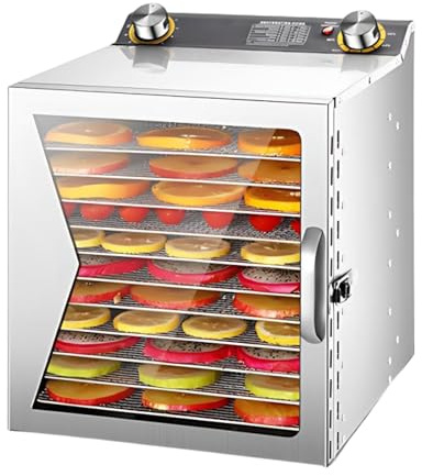 Deshidratador Profesional, Deshidratador De Acero Inoxidable, 8/12/18 Capas, Secado Eficiente 360°, Ideal Para Carne, Verduras Y Frutas Con Temperatura Ajustable(12lavers)