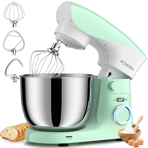 Impastatrice Planetaria, POWWA 5L Multifunzione Robot Impastare, Professionale Portable 10+Pulse Velocità con Uncino Impastatore, Mescolatore, Frusta Sbattitric (Green White)