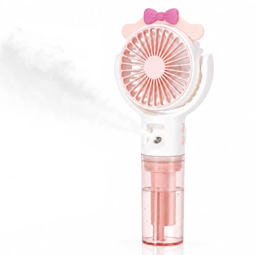 Portable Handheld Fan with Water Mist, USB Rechargeable Mini Fans, Pink | 3 Adjustable Speed, Small Water Spray Fan, Cute Personal Misting Hand Fans for Kids Adult Travel/Outdoor/Office