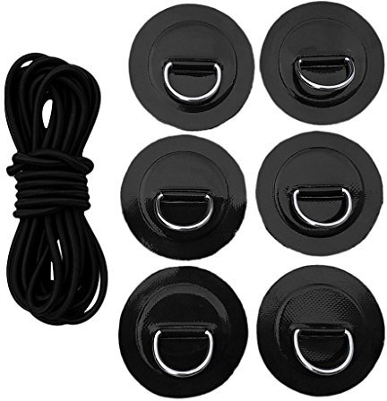 perfeclan Augplatte mit D-Ring 6 Stück qBefestigungshaken zum Kleben mit Expanderseil für SUP Paddel Board Kajak - Schwarz