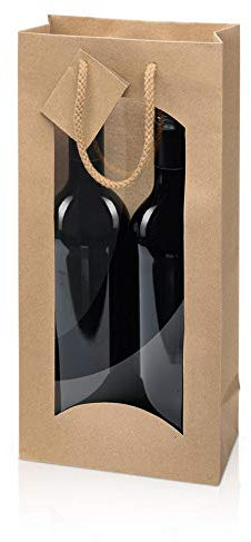 weinkarton24 10 x Weintragetasche, Weinverpackung, Flaschentasche Kraftpapier Natur (2 Flaschen)