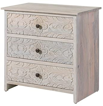 MASSIVMOEBEL24.DE | Kashmir Kommode massiv Mango-Holz, Sideboard Massivholz 80cm mit 3 Schubladen, orientalisch Romantisches Design Holzkommode für Schlafzimmer und Wohnzimmer