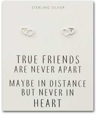 Philip Jones Sterling Silver True Friends Heart Link Earrings with Quote Card
