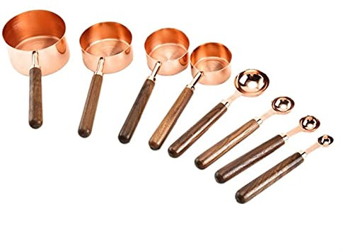 HXSZWJJ Household Kitchen Dining Bar Tools Walnut Wooden Handle Copper Plating Measuring Cups Spoon Tools Set (Color : Rose gold, Measuring Weight : Other)