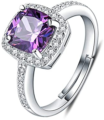 HCMA Nuevos Anillos de Boda de Moda, Anillo de Amatista Creado para Mujer, joyería de Plata 925 de Moda con Regalo de Fiesta de Piedras Preciosas
