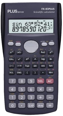 Plus Office Wissenschaftlicher Rechner für Ingenieurwesen, Schule und Universität, 2-zeiliges Display (10+2 Ziffern), hyperbolische und trigonometrische Funktionen, 2 Jahre Garantie, FX-82 Plus