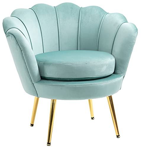 HOMCOM Poltroncina Vintage di Design in Velluto Blu, Poltroncina da Camera con Schienale Alto 76x67x74cm, Verde