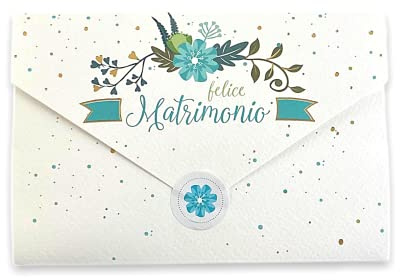 LINA OFFICINE GRAFICHE CREATIVE 96-251 - Tarjeta de felicitación de boda para dinero, sobre interior para regalo de novios incluida, con etiqueta para cerrar sobre, 11 x 16 cm, azul flor