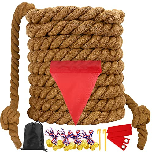 WYRJXYB Outdoorspiele Tauziehen Seilspiel for Kinder Erwachsene, Gartenspiele Kindergeburtstag Partyspiele,Tauziehseil mit Medaillen für Draußen Geburtstagsspiele Spiele,18M, Braun
