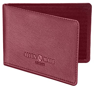 ALLEN & MATE 100% Leather Travel Card Holder - Slim Minimalist Wallet for Travel Bus Pass ID License Oyster Card for Men & Women (Maroon Premium)