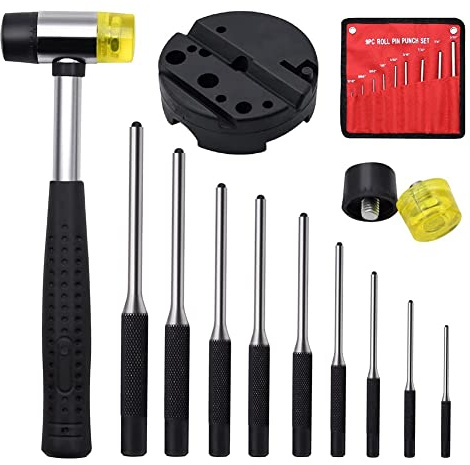 Ghulumn Roll Pin Punch Set mit Aufbewahrungstasche, Schmiedestanze zum Entfernen Von Reparaturwerkzeugen, mit Bankblock-Splintentreibern und Hammer