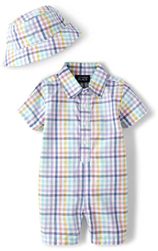 The Children's Place,Baby boy,and Newborn One Piece Romper and Hat, Matching Outfit,Multi Ging,3-6 Months