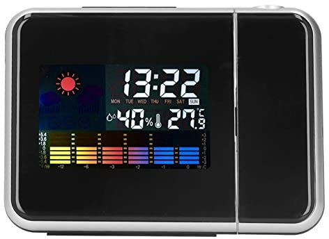 Wetterstation Uhr, Projektionswecker Snooze-Funktion Praktisches LCD für Küche für Büro (Schwarz ohne Verkabelung)