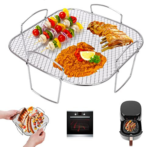 Heißluftfritteuse Grillrost, Edelstahl Air Fryer Rack Dehydrate Rack Airfryer Grillpfanne Multifunktional Luftfritteusen Zubehör Küche Backwaren Kompatibel mit den meisten Air Fryer