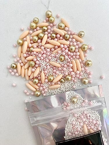 Edible Peach Paradise Sprinkles Mix 45g | Metallic Sugar Pearls & Balls | Cake Cupcake & Cookie Decorations | Baby Shower Wedding Birthday Baking Toppings