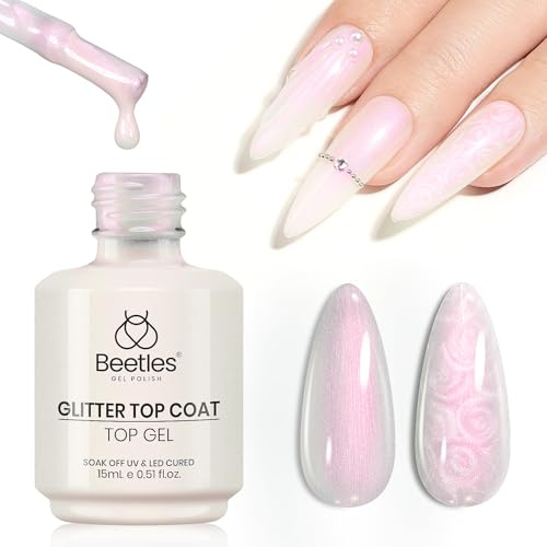 Beetles UV Top Coat Perlglanz, 2-in-1 Gel-Nagellack Glitzer Überlack Perlglanz Glänzender Gel Nagellack Überlack ohne Abwischen Top Shine Bright Soak-Off-UV-LED-Maniküre