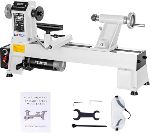 CXRCY 12 x 18 Wood Lathe, Benchtop Wood Lathe Machine 3/4 HP Infinitely Variable Speed 650-3800 RPM with Goggle for Woodworking, Woodturning