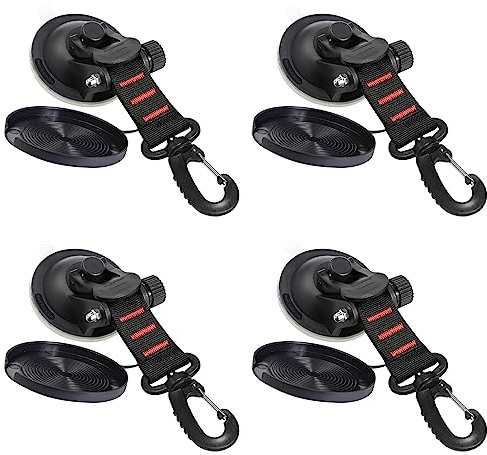 Monsully Saugnapf Camping Set 4 Stück Saugnäpfe Haken Camping Multifunktions Saugnäpfe Camping Starke Saughaken Ankerwerkzeug für Outdoor, Auto, Markisen, Wohnmobil, Zuhause, Werkstatt