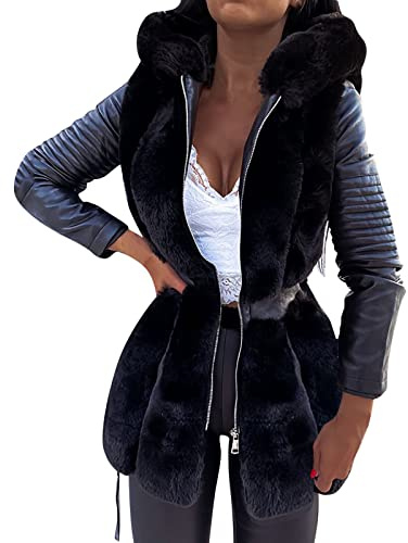 MKIUHNJ Chaqueta de piel para mujer con capucha con cremallera, chaqueta de forro polar, chaqueta básica con capucha, chaqueta con capucha, chaqueta de felpa con capucha, abrigo oscilante para mujer