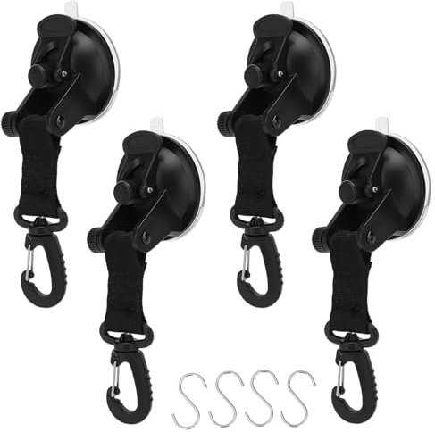 NCOALE Saugnapf Haken Extra Stark, 4 Stück Groß Saughaken mit 4 S-Haken, Haken mit Saugnapf für Camping Markise Boot Zubehör Dachzelt Wohnmobil Haushalt