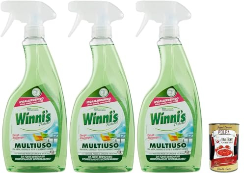 Italian Gourmet Spray Detergente Multiuso 3 x 500ml, Glas Spiegel Flächen | Senza risciacquo; hypoallergen, für abwaschbare Materialien, schnell, Gesamtnettogewicht 1,5 L + Kostenlos Polpa 400g