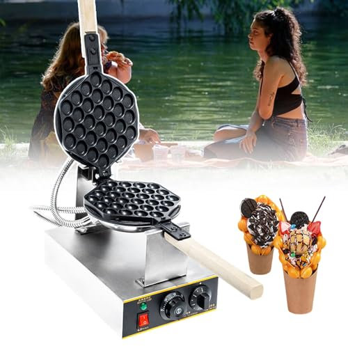 Commercial Waffle Maker,Bubble Waffle Machine,Solid Wood Handle,The Wooden Handle 180 Degree Rotatable,Stainless Steel Materials&Non-Stick Coating Design,Easy to Clean,One-Head