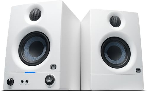 PreSonus Eris 3.5 Studio Monitors (White), Pair — 3.5 Inch Powered Bookshelf Speakers, Stereo, Desktop Computer, Near Field Music Production, Audio Mixing Recording