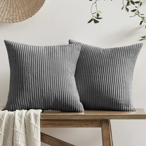 Softalker Kissenbezug 35x35 Dunkle Grau Cord Flauschig 2er Set Kissenhülle Kissenbezüge klein Kissen Dekokissen Couchkissen Sofakissenbezüge Winter Deko für Wohnzimmer Schlafzimmer Sofa Stuhl Büro