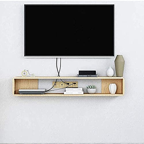Generisch Modernes schwebendes Regal, hölzerne Wandkonsole, Medienkonsole für Set-Top-Box, Router, DVD-Aufbewahrungsregal, Wohnzimmerdekoration/weiß / 1 m (Holzfarbe: 0,6 m)