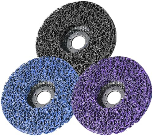 Disco abrasivo CSD de 125 mm, 3 unidades, disco de limpieza grueso, disco de limpieza, disco de tejido de nailon, eliminación de pintura, óxido pulido para amoladora angular, lila y negro