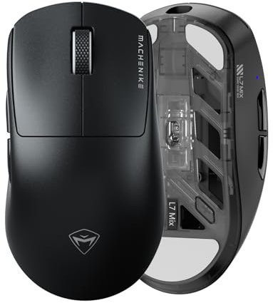 Machenike L7 MIX Mouse Gaming Wireless, 26000DPI, PAW3395, 2.4 G/USB-C, Mouse Wireless Gaming Professionale, 6 Pulsanti Programmabili, 53g, 120H, PC/Mac/Portatile (Nero)