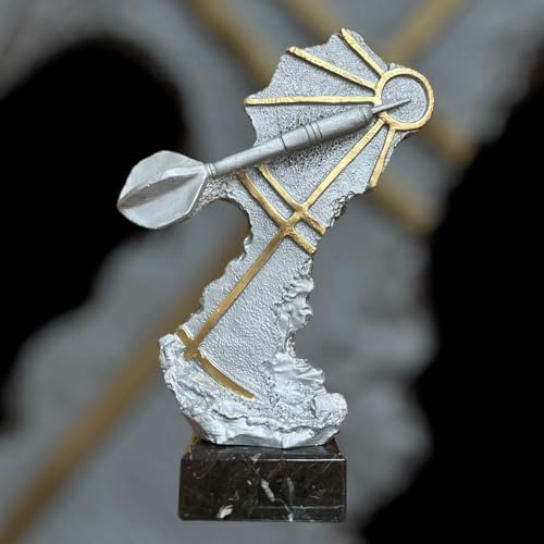 eberin · XXL Dart Skulptur – Der ultimative Preis für Dart-Champions · Dartsport Trophäe · Dartpfeil trifft Bullseye · Dartturnier · Kneipe · Darts Pokal mit Wunschtext · Größe 25,5 cm