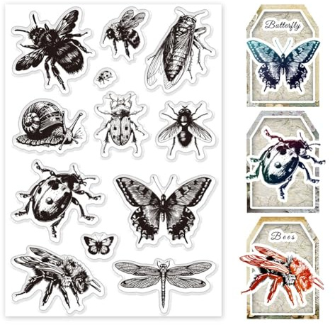 PH PandaHall Silikonstempel Set Mit Insektenmotiv 12 Stück Transparente Gummistempel Klare Stempel Für Journaling Scrapbooking Acrylstempel Für Die Kartengestaltung
