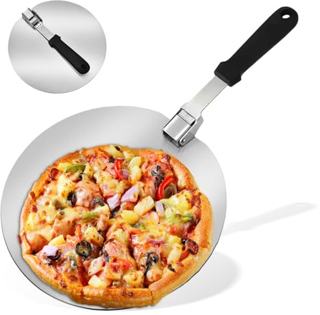 Pizzaschieber Edelstahl, 30,5x22cm Pizzaschaufel Aus Rostfreiem Edelstahl, Pizza Schieber, Pizza Schaufel Metall, Runder Pizzaschieber Mit Klappgriff Für Pizza, Brot, Gebäck
