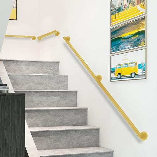 Handlauf für Treppengeländer, mattgoldene Handläufe, Haltegriff aus quadratischem Metallrohr aus Schmiedeeisen für den Außenbereich, führt direkt für unterstützenden Handlauf im Treppenhaus(100cm)
