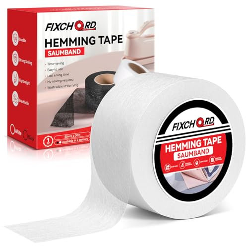 FIXCHORD Hemming Tape, Wonder Web Hem Tape, No Sewing Iron on Tape, Adhesive Fusing Iron-on Tape, Extra Strong Fusible Fabric Tape for Clothes Curtains Ironing and Bonding, DIY Crafts, White, 30m*50mm