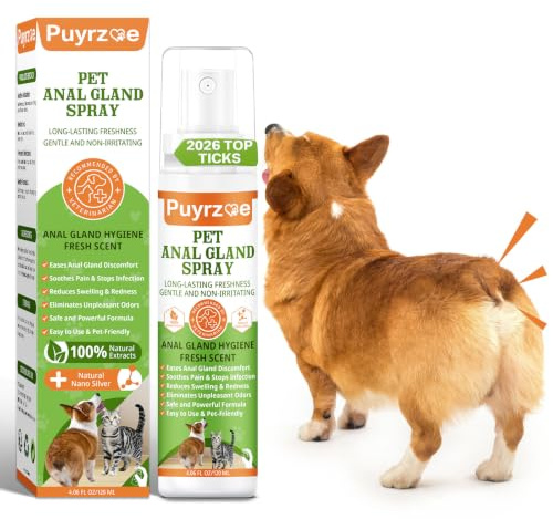 puyrzoe Anal Gland Spray for Dogs and Cats, 4.06 FL Oz | Gentle Natural Formula with Sophora Root, Centella and Dandelion to Stop Scooting, Eliminate Odors.