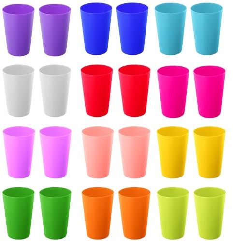 Gobelet Plastique Reutilisable 24 Pièces - 12 Couleurs Verres à Eau 260ml - Vaisselle Enfant Pour Anniversaire Fête