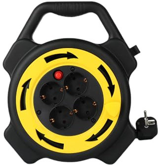 CILIA Prolunga Elettrica 10m con 4 Prese Schuko, Avvolgicavo 3000W, 16A, Protezione Sovraccarico & Termica, Cavo H05VV-F 1.5mm², Con interruttori, Portatili, Nero Giallo