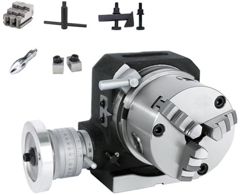XUHONGYA Rotary Table for Milling Machines, Horizontal Vertical Model, Dividing Head Set 4/100mm with 4/100mm 3-jaw Chuck, BS-0 Dividing Head, for Milling Grinding Drilling Machine